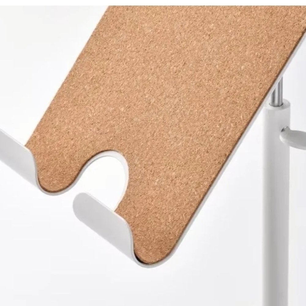 Adjustable Tablet Stand With Accessory Hanger And Cork Surface - Silver & White - Picture 5 of 10